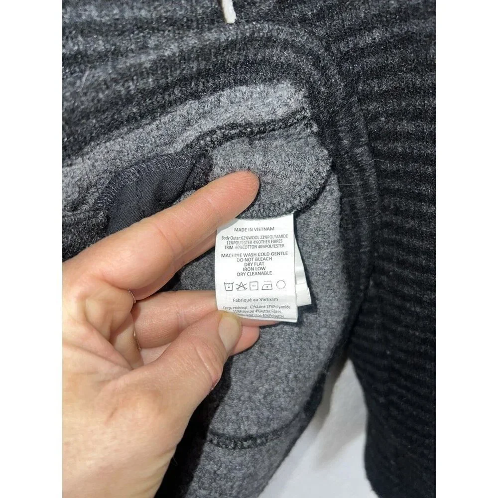 Prana Black Gray Striped Milana Wool-Blend Button-Up Cardigan Jacket Medium X1 - Picture 6 of 10